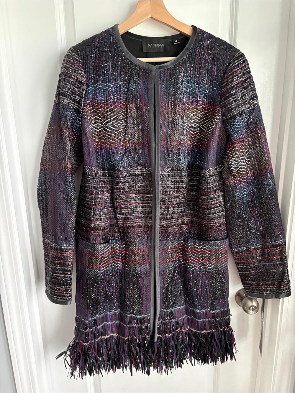 Carlisle Multicolor Fringe Tweed Jacket - Purple, Black, Blue